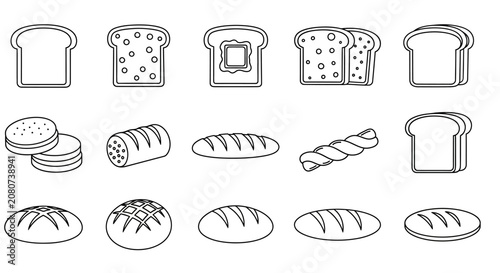 Foto Bread, bakery icons, food illustrations, vector graphics, 16 bread loaf designs
