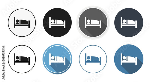 Bed icons, bedroom symbols, hotel room signs, sleep graphics, 8 icon set