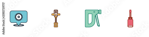 фотографія Set Circular saw blade, Electrical hand concrete mixer, Construction stapler and Screwdriver icon