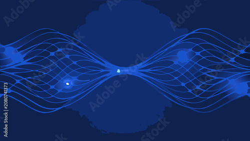 Tableau sur toile Blue wave pattern with glowing particles a digital illustration against a dark n