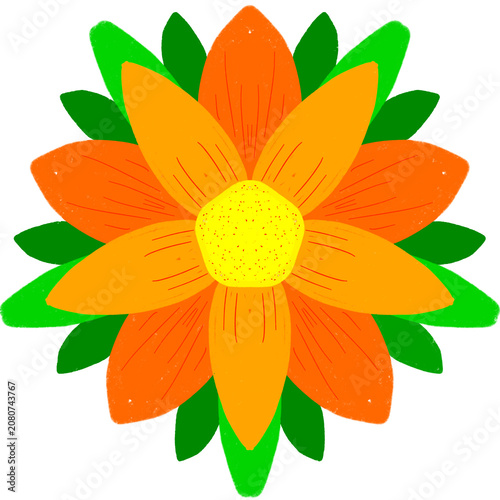 Cute Orange Flower Flat Cartoon Vector Illustration