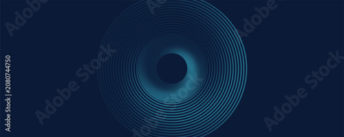Round frame colorful blue green light isolated on dark background. Abstract circles lines pattern. Vector illustration concept for music, digital, modern science, Ai technology