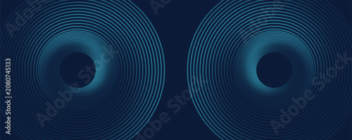 Round frame colorful blue green light isolated on dark background. Abstract circles lines pattern. Vector illustration concept for music, digital, modern science, Ai technology