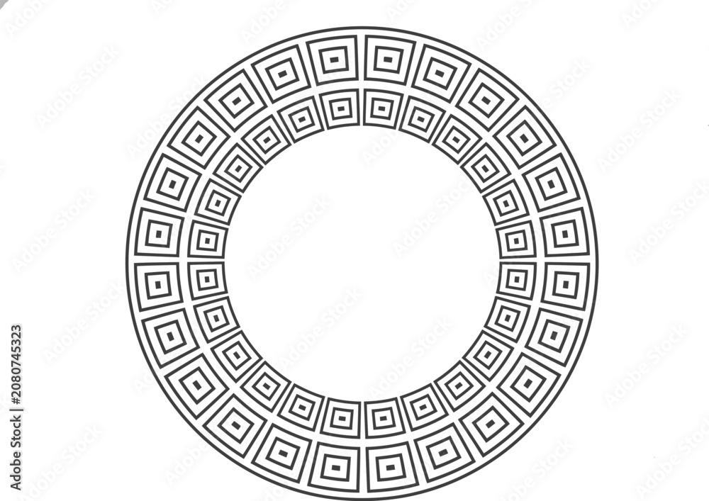 Fototapeta premium Patterned Ring with Concentric Squares and Geometric Shapes Featuring Pattern, Design, Illustration with Vector and Circular