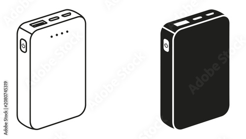 Bild auf Leinwand Power Bank Duo: A versatile power bank displayed in both white and black, showcasing its compact design and charging ports, an essential gadget for modern life