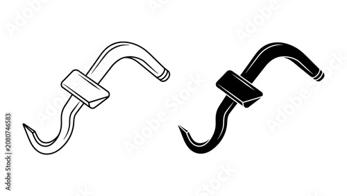 Photos Illustration of an Anchor Hook in Black and White: A graphic representation of a boat anchor hook, depicted in both black and white outlines for contrast