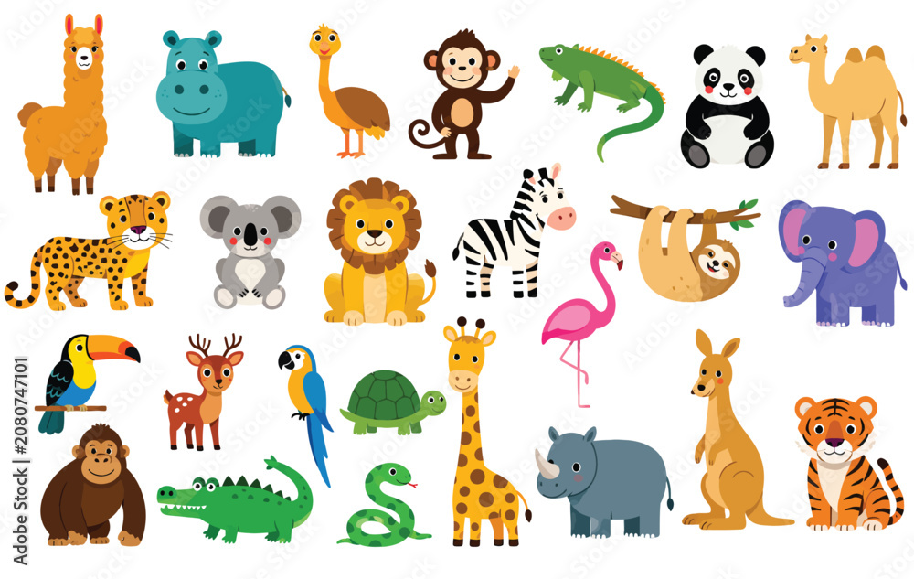 Fototapeta premium Large collection of exotic safari and zoo animals from around the world.