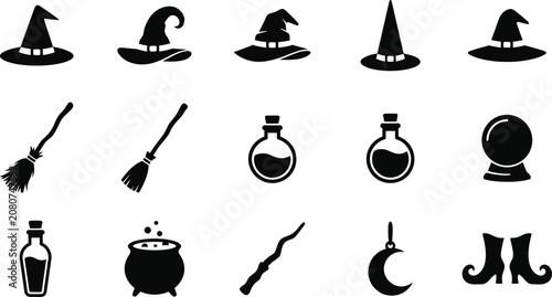 Tableau sur toile Halloween vector bundle witch hats broomsticks potions and spooky symbols