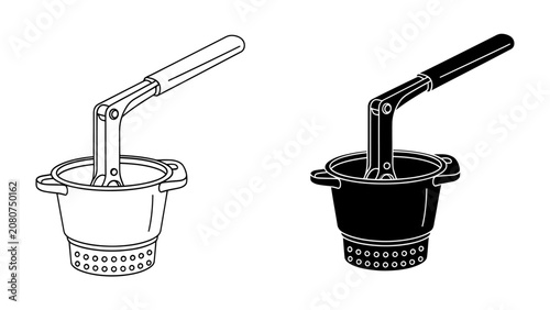 Картината върху платно Potato Masher: A simple, effective potato masher illustrated in both line art and silhouette, designed for creating smooth mashed potatoes