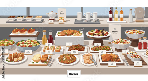 Obraz na plátně A wide variety of delicious food items displayed on a buffet table in a restaurant setting