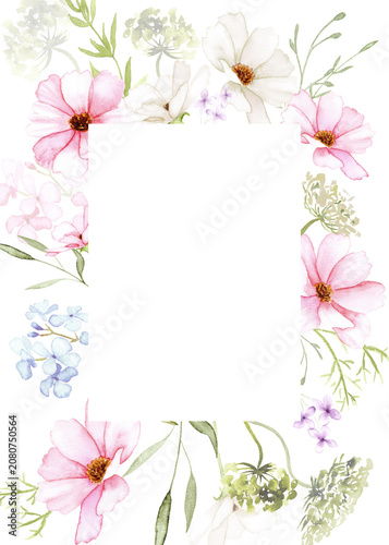 Elegant Watercolor Floral Invitation Frame Border