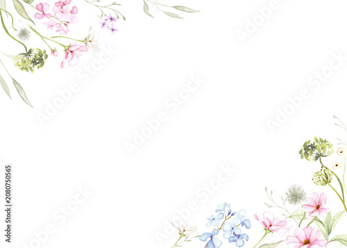 Watercolor Wildflower Corner Border Floral Design