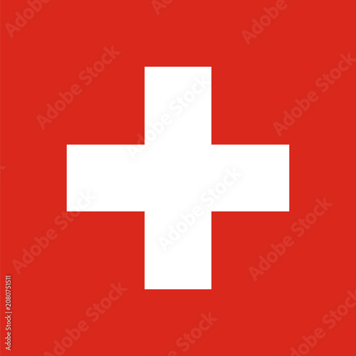 Foto Switzerland national flag with white cross on red background in official square