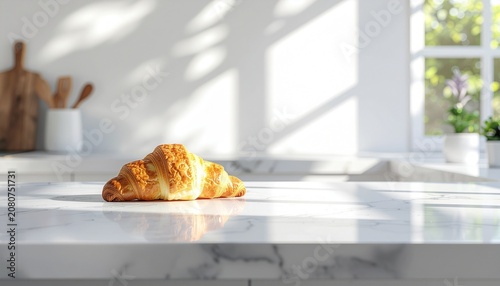 Fresh Butter Croissant on Marble Counter with Copy Space