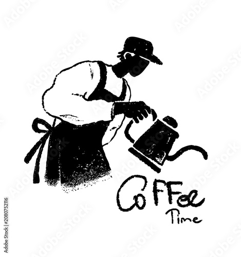 Fotografija Vector illustration of a male barista pouring coffee