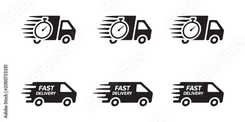 Photos Delivery truck fast delivery vector icons set