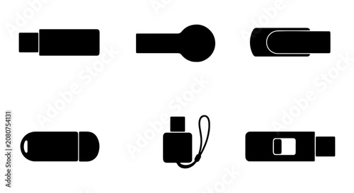 USB Flash Drive Icons, Data Storage Vector Set, Digital Memory Stick Graphics