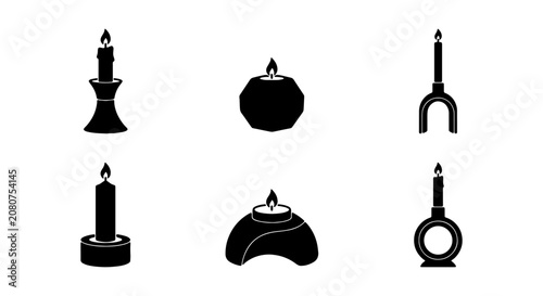 Candle Icons Set, Vector Graphics, Silhouette Collection for Ambiance and Decoration
