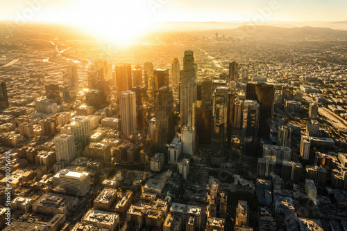 Sunset Over Modern City Skyline