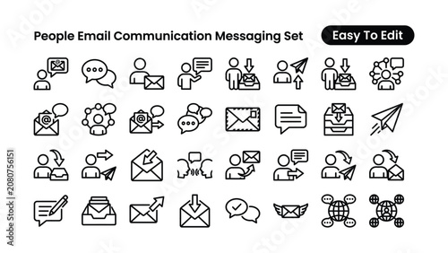 People and Email Communication Messaging Set  Easy To Edit icons on white background .eps