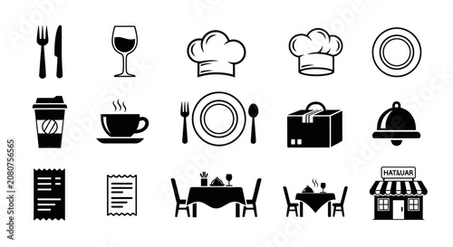 Food service icons representing dining restaurant operations and hospitality