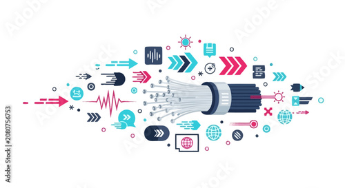 Fiber Optic Cable Data Transmission Illustration - High Speed Broadband Internet and Global Digital Connectivity Concept