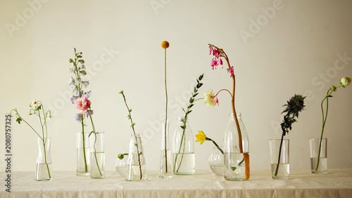 flowers in a vase on the wall