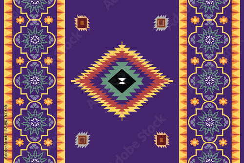 Quadro su tela Ikat abstract ethnic art seamless pattern vintage style wallpaper, set, geometri