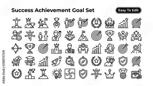 Success achievement goal set icons for business and personal growth  motivation and productivity symbols