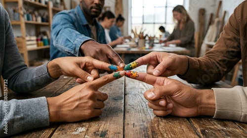 Hands with puzzle pieces on fingers forming a connection
