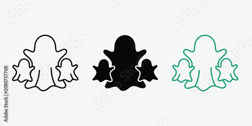Foto Set of cute trio of ghosts icons for spooky halloween decorative design elements