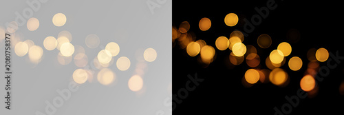 Obraz na plátně Glowing golden light orbs with sparkling glitter dust, radiant festive illuminat