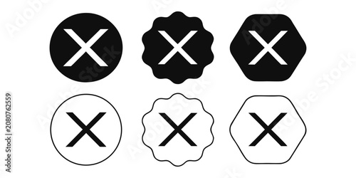 Quadro su tela Cross mark icons black and white vector set on white background