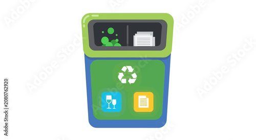 Modern Dual Recycling Bin Vector Illustration for Paper and Glass Waste Separation and Environmental Sustainability