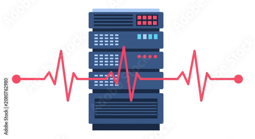 Server Rack with Heartbeat Pulse Line for Data Monitoring and System Health Concept Illustration