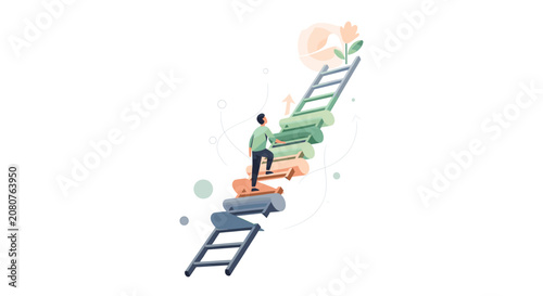 Fotografie A person climbing up a conceptual ladder towards success and personal growth goals