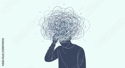 Εκτύπωση καμβά Conceptual illustration of a person experiencing mental stress and confusion with a tangled mind