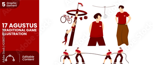 Indonesian Independence Day Traditional Games Illustration Set