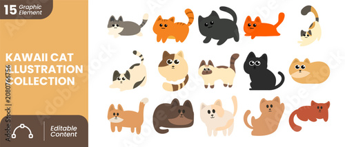 Kawaii Cat Illustration Set