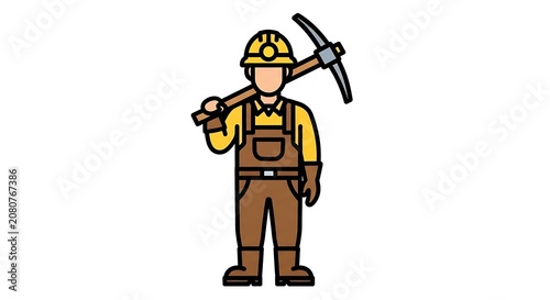 Cartoon lumberjack with axe and plaid shirt.