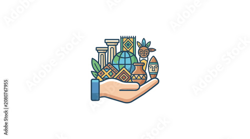 Global cultural heritage and diversity concept with tribal artifacts in hand
