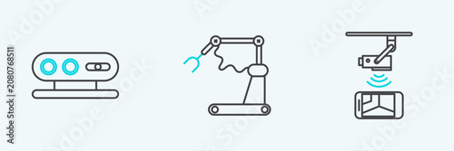 Cuadro en lienzo Set line Wireless Controlling CCTV security camera, 3d scanning system and Industrial machine robotic robot arm hand factory icon