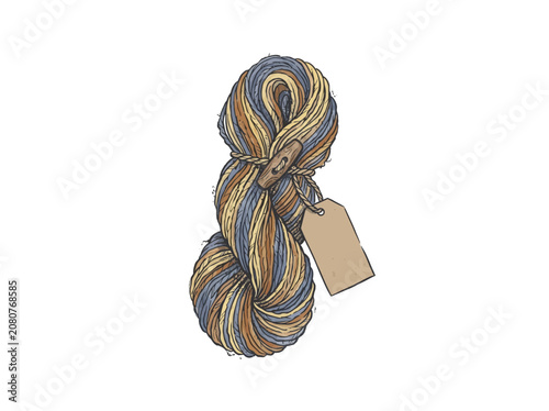 Tableau sur toile Variegated Yarn Skein With Wooden Toggle In Rustic Hand Spun Appearance And Sket
