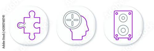 Cuadro en lienzo Set line Stereo speaker, Piece of puzzle and Head hunting concept icon