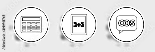 Quadro su tela Set line Mathematics function cosine, Calculator and Tablet with calculator icon