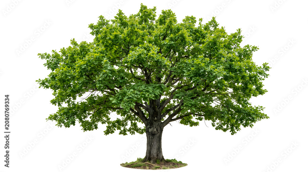 Obraz premium Mature green deciduous tree standing isolated against a white background