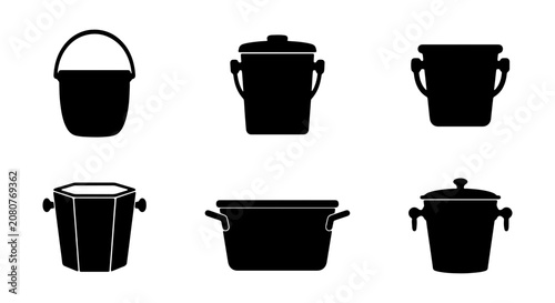 Bild auf Leinwand Cooking Pot and Pan Silhouettes, Kitchenware Vector Icons, Utensil Collection fo