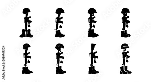 Fallen Soldier Memorial, Military Tribute, Battlefield Grave, Veteran Remembrance Vector Set