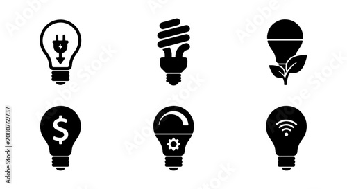 Lightbulb Icons Set: Energy, Innovation, Ideas, Savings, Smart Tech, Wi-Fi