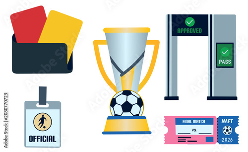 Football Match Assets with Official Equipment in Flat Vector Style for Sports Events